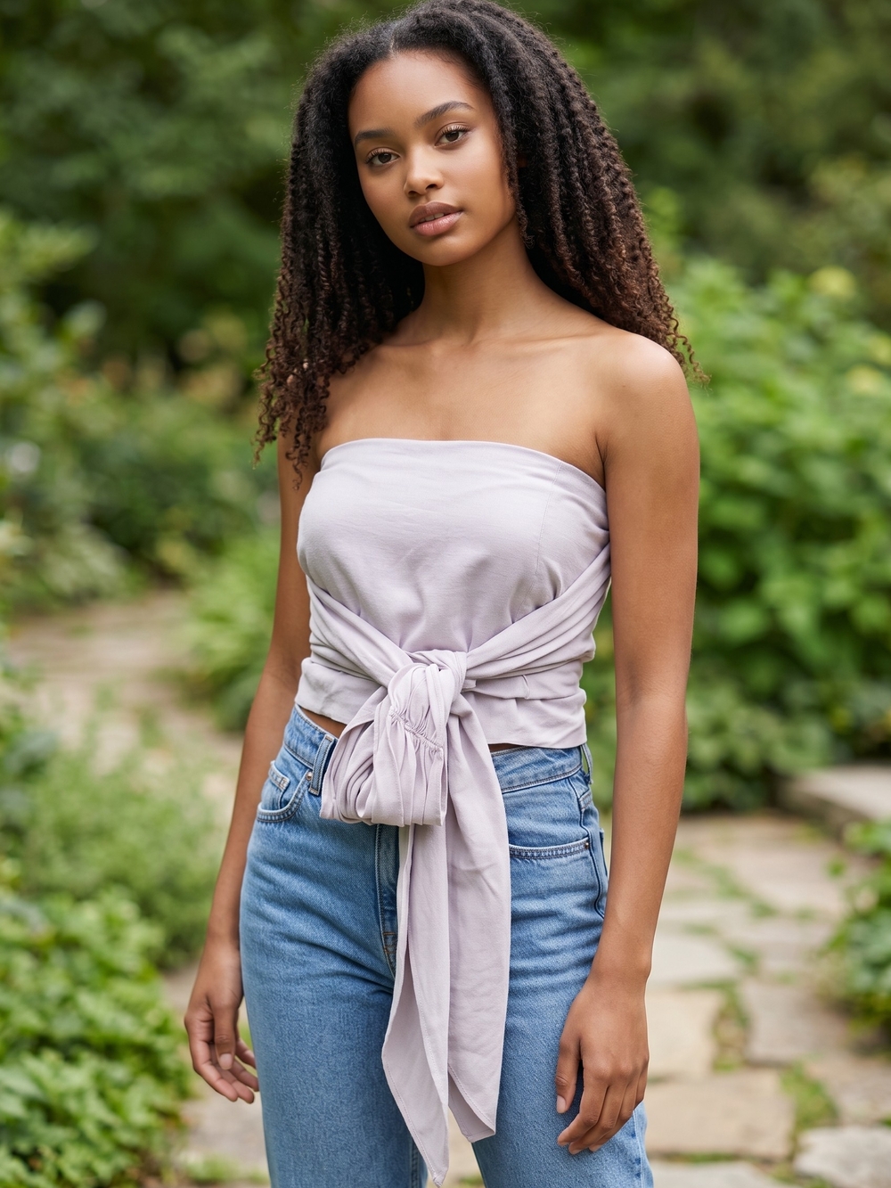 Commense Tan Tie-Front Or Tie-Back Strapless Top